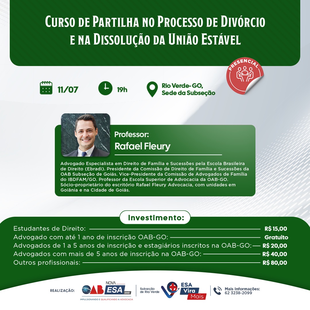 Curso de Partilha no Processo de Divrcio e na Dissoluo da Unio Estvel - Rio Verde
